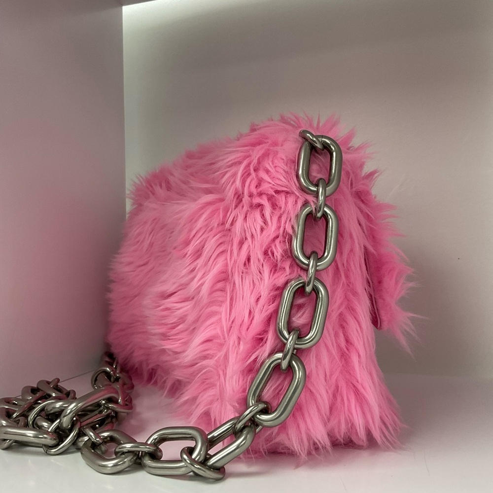 Balenciaga Pink Faux Fur Shoulder Bag with Chain Strap - Picture 3 of 8